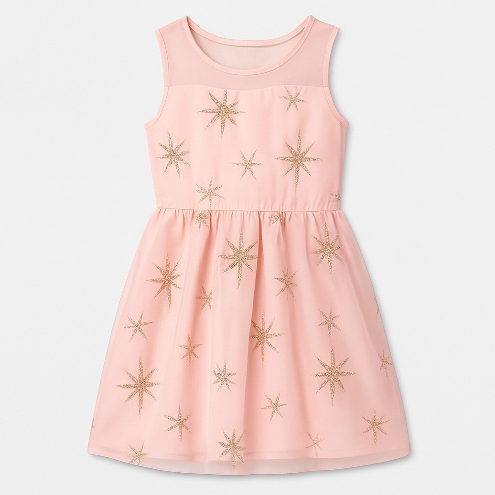 Children's Place‎ Dress Girls 12 Pink Glitter Star Mesh Holiday Party Tulle NWT